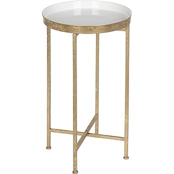 Kate and Laurel Celia Round Metal Foldable Tray Accent Table, White with Gold Base 14x14x25.75 | Amazon (US)