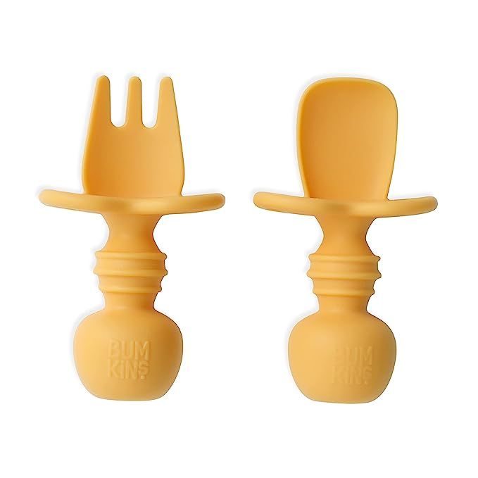 Bumkins Utensils, Silicone Chewtensils, Fork and Spoon Set, Training Utensils, Led Weaning Stage ... | Amazon (US)