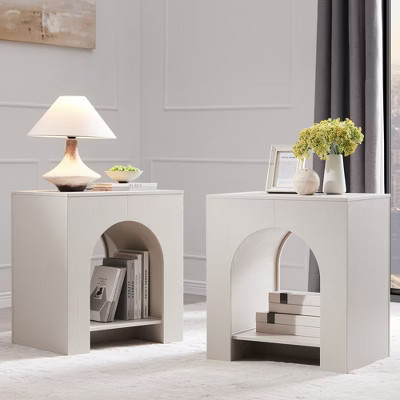 Nightstand Set of 2 with Charging Station, 22" Modern Night Stand with Arched Open Shelf, End Tables for Living Room Bedroom, Cream White | Target