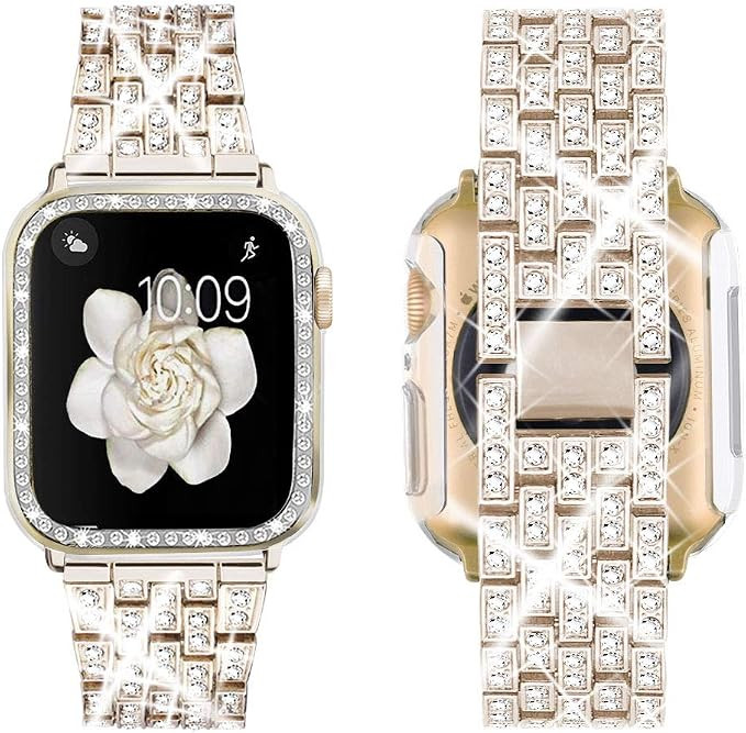 Supoix Compatible with Apple Watch Band 38mm 40mm 42mm 44mm + Case, Women Jewelry Bling Diamond R... | Amazon (US)