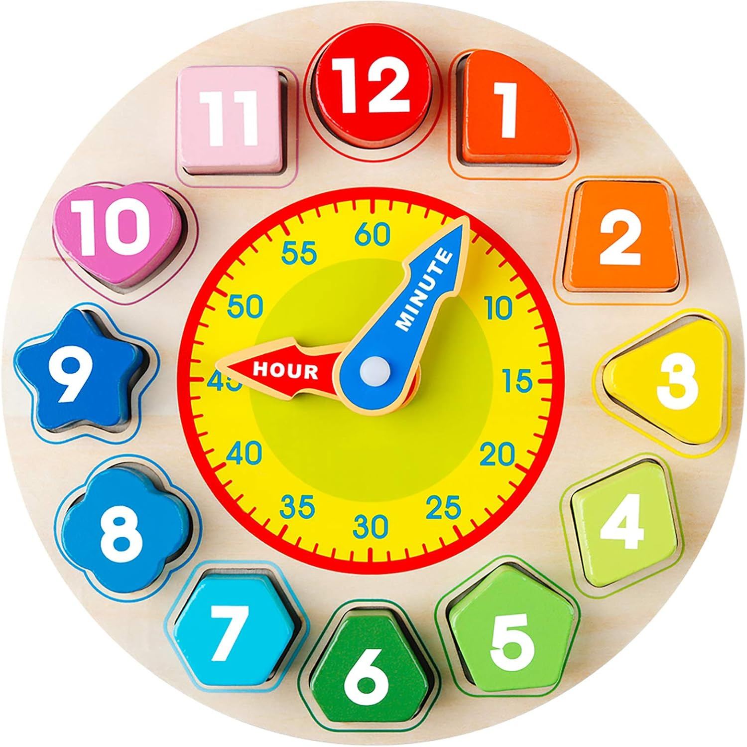 Coogam Wooden Shape Color Sorting Clock – Teaching Time Number Blocks Puzzle Stacking Sorter Ji... | Amazon (US)