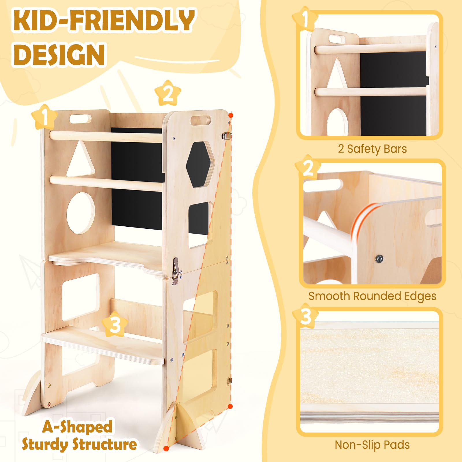 4-in-1 Toddler Kitchen Step Stool, Foldable Learning Standing Tower with Blackboard, Wooden Kitch... | Amazon (US)