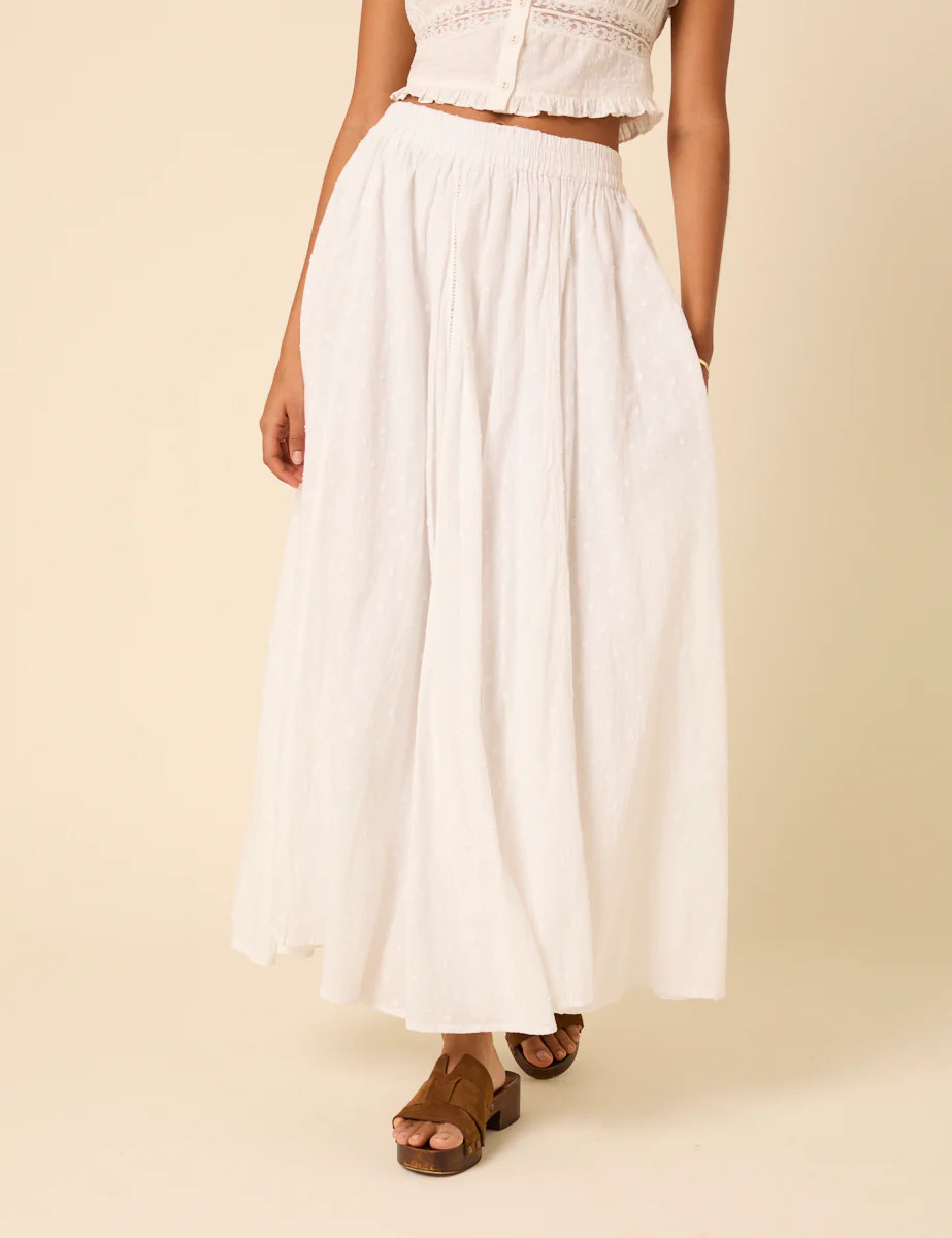 White Textured Spot Midi Skirt | Nobody's Child