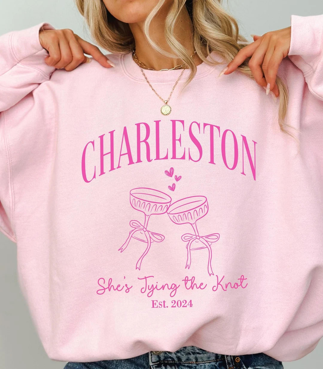 She's Tying the Knot Bachelorette Party Sweatshirt, Pink Bow Bachelorette Sweatshirt, Coquette Br... | Etsy (US)