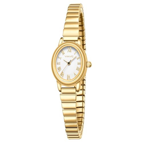 VAVC Small Gold Watches for Women,Analog Womens Watch with Stainless Steel Expansion Band,Oval Case Roman Dial,Water Resistant（5.91in-6.7in） | Amazon (US)