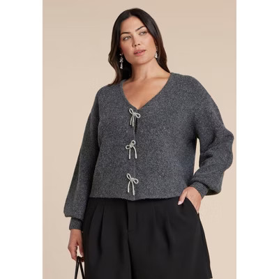 ELOQUII Crystal Bow Cardigan - 18/20, Gray | Target