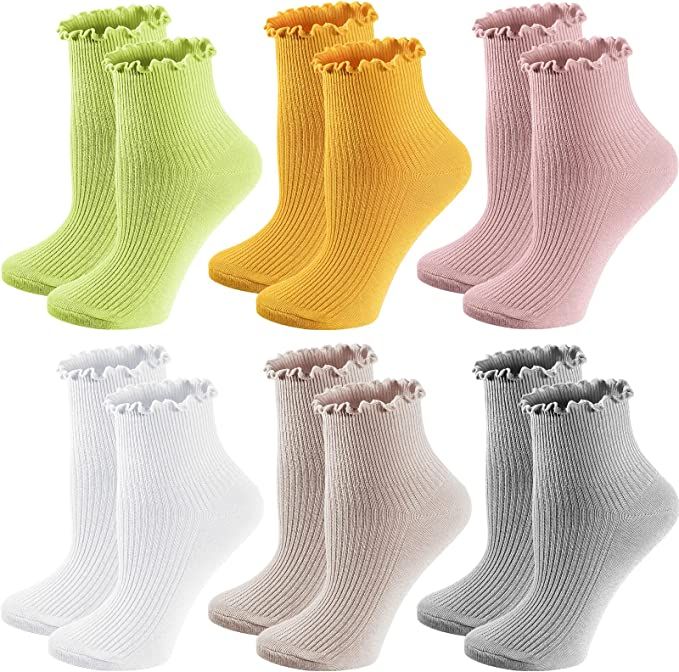 Ruffle Socks For Women,Cute Cotton Ankle Socks Solid Color Casual Frilly Socks | Amazon (US)