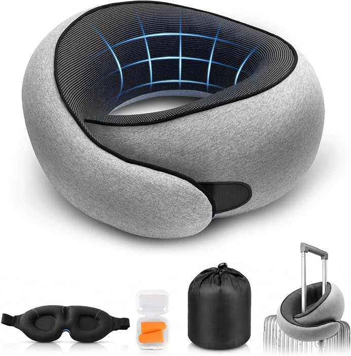 100% Pure Foam Ergonomic Support for Airplane Flights, Car Trips And Office Naps, Eye Mask and Ea... | Amazon (US)
