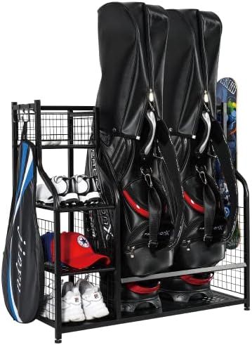 PLKOW Golf Bag Storage Garage Organizer, Fit for 2 Golf Bags and Golf Accessories, Extra Large Si... | Amazon (US)