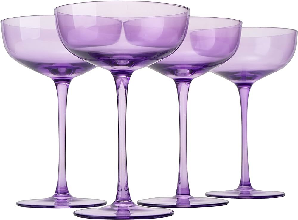 The Wine Savant Colored Coupe Glass | 7oz | Set of 4 Colorful Champagne & Cocktail Glasses, Fancy... | Amazon (US)
