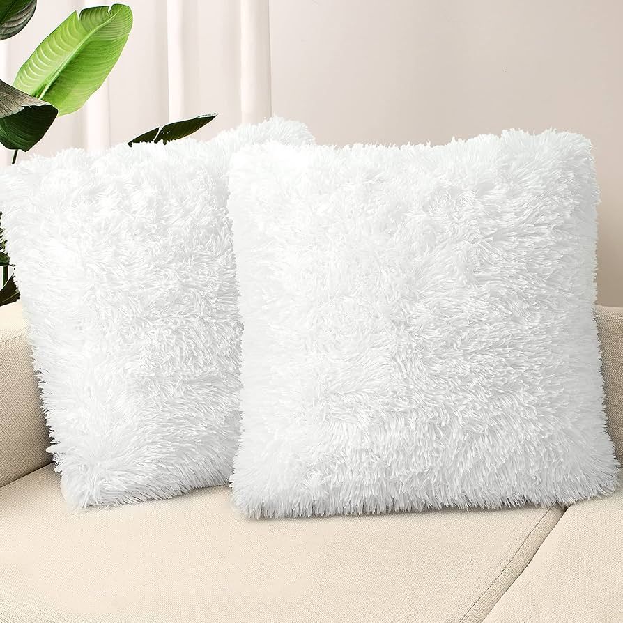 TOONOW Set of 2 Decorative Throw Pillow Covers 18x18, Pure White Fluffy Pillow Covers New Luxury ... | Amazon (US)