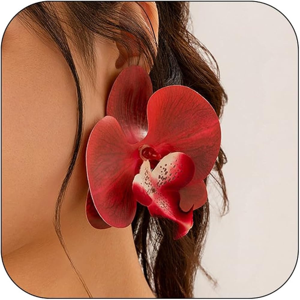 Aretes de gota de flores grandes, aretes de mariposa artificial, orquídea, flor bohemia, aretes ... | Amazon (US)
