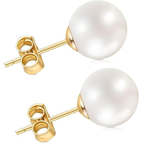 PAVOI 14K Gold Plated 925 Sterling Silver AAA+ Quality Handpicked Freshwater Cultured Stud Pearl ... | Amazon (US)