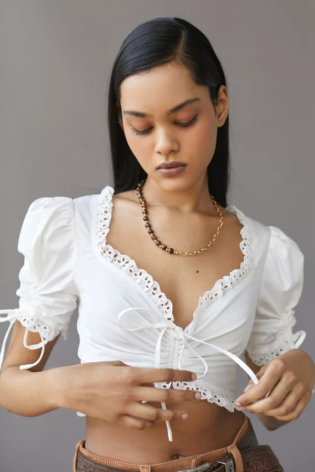 UO Megan Eyelet Cropped Top | Urban Outfitters (US and RoW)