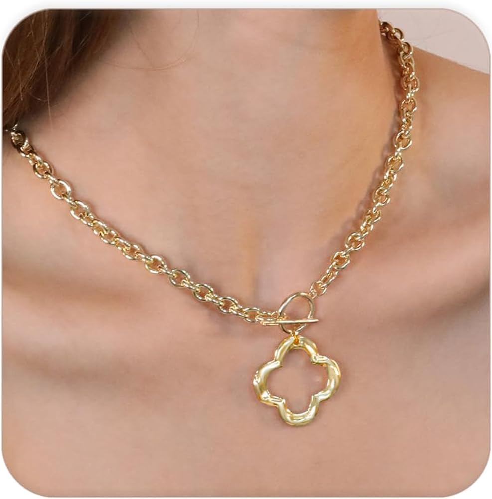 Gold Necklace for Women, 16K Gold Plated Stainless Steel Chunky Bold Round Link Chain Paperclip C... | Amazon (US)