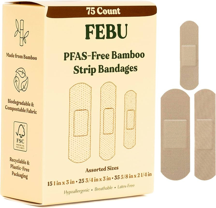 FEBU Eco-Friendly Bamboo Fabric Bandages | PFAS Free Flexible Fabric Bandages | Natural Hypoaller... | Amazon (US)