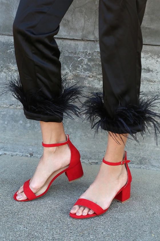 Harper Red Suede Ankle Strap Heels | Lulus (US)