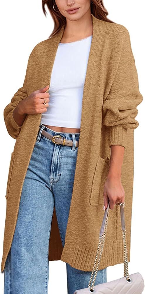 KIRUNDO Womens Cardigan 2023 Fall Fashion Oversized Open Front Wool Blend Long Knit Cardigan Casu... | Amazon (US)