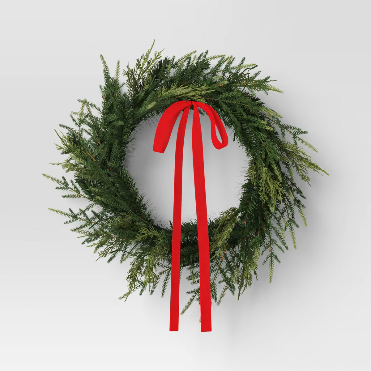 28" Christmas Led Mixed Norfolk and Cedar Wreath with Red Velvet Bow - Wondershop™ | Target