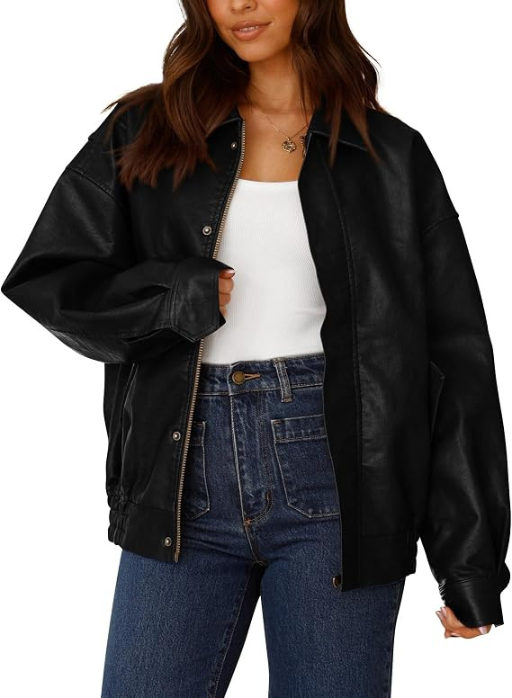PRETTYGARDEN Women's Faux Leather Motorcycle Jackets | Trendy Fall Spring Clothes, Long Sleeve Co... | Amazon (US)