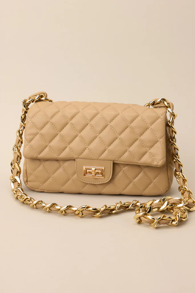 Undeniable Beauty Tan Quilted Crossbody Bag | Red Dress 