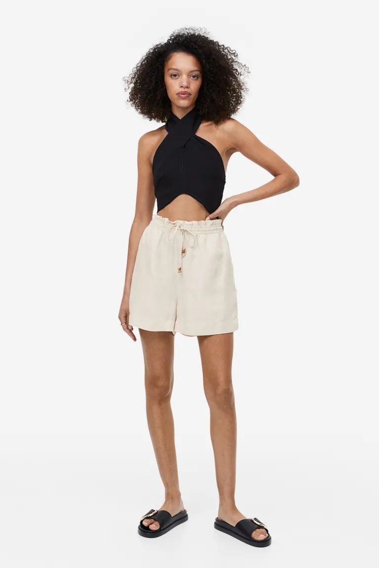 Linen-blend Paper-bag Shorts | H&M (US + CA)