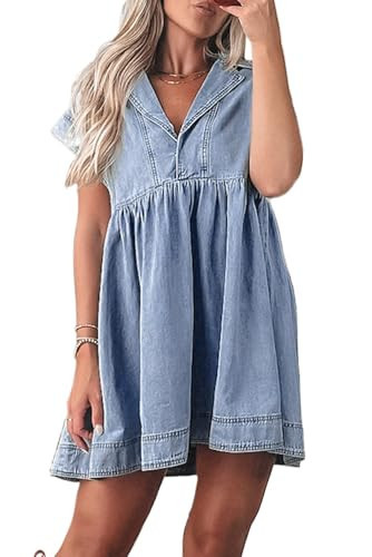 Vintage-Inspired Beau Blue Denim Babydoll Dress - Ideal for Daily Wear, Beach, and Vacations | (US 8-10) M | Amazon (US)