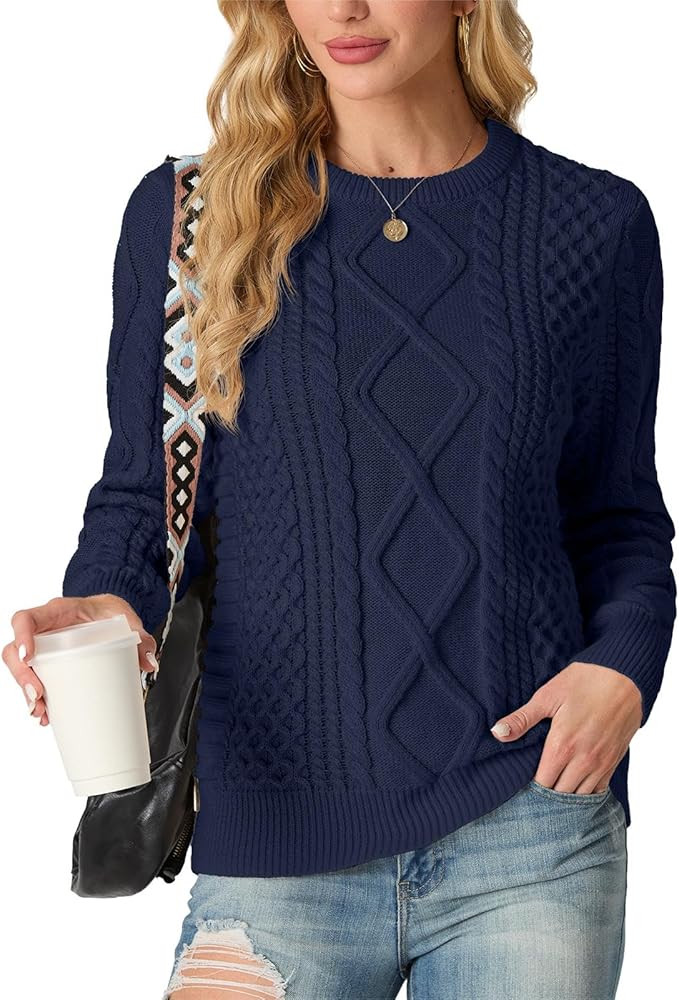 GRECERELLE Women's 2025 Fall & Winter Fashion Sweater Crewneck Long Sleeve Cable Knit Chunky Vint... | Amazon (US)