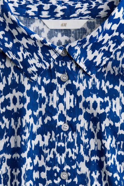 Tiered shirt dress - Long sleeve - Short - Bright blue/Patterned - Ladies | H&M GB | H&M (UK, MY, IN, SG, PH, TW, HK)