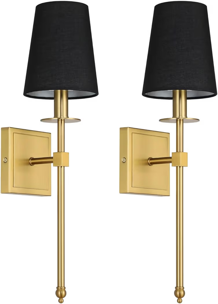 XiNBEi Lighting Wall Sconces Set of 2, Hardwired Brushed Brass Sconce Lighting with Black Fabric ... | Amazon (US)