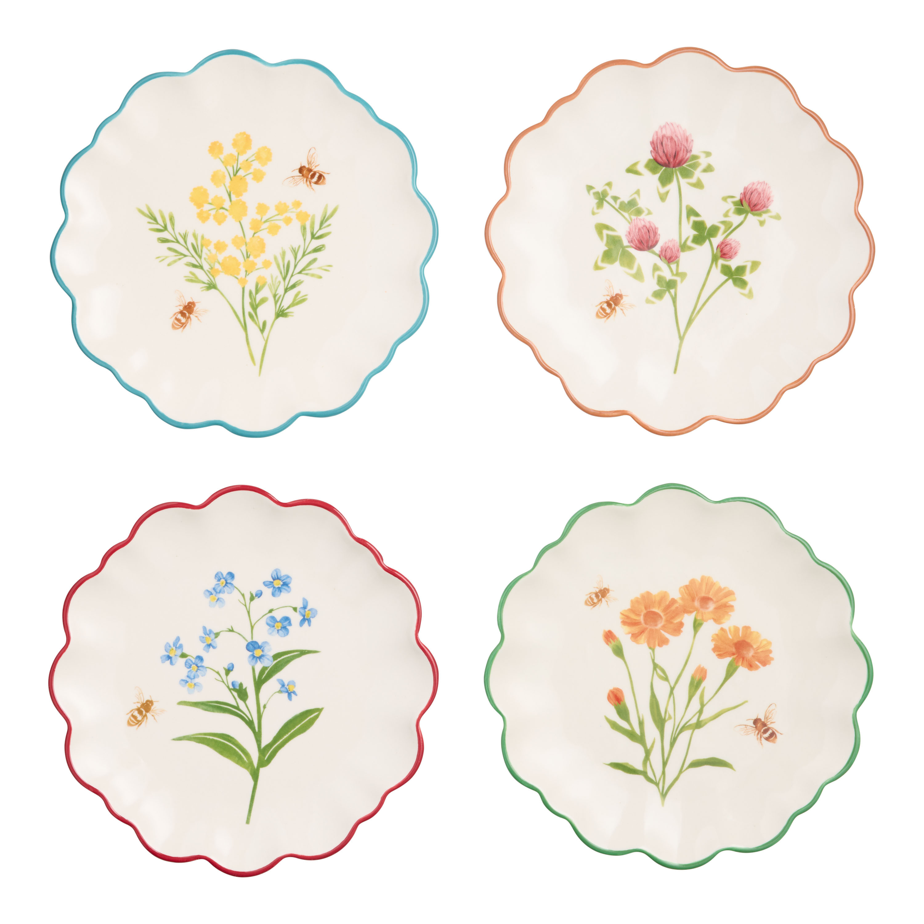 White Vintage Floral Scalloped Salad Plate Set of 4 | World Market