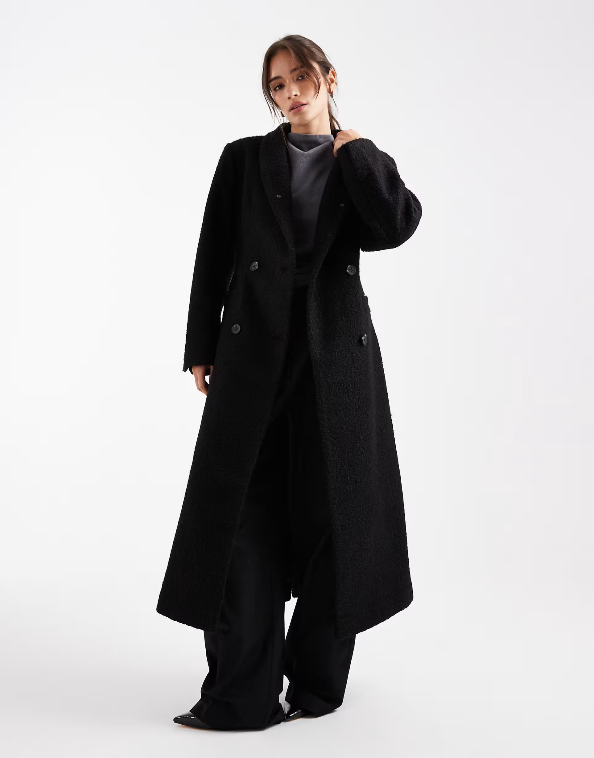 ASOS DESIGN sculpted boucle high neck formal coat in black | ASOS (Global)