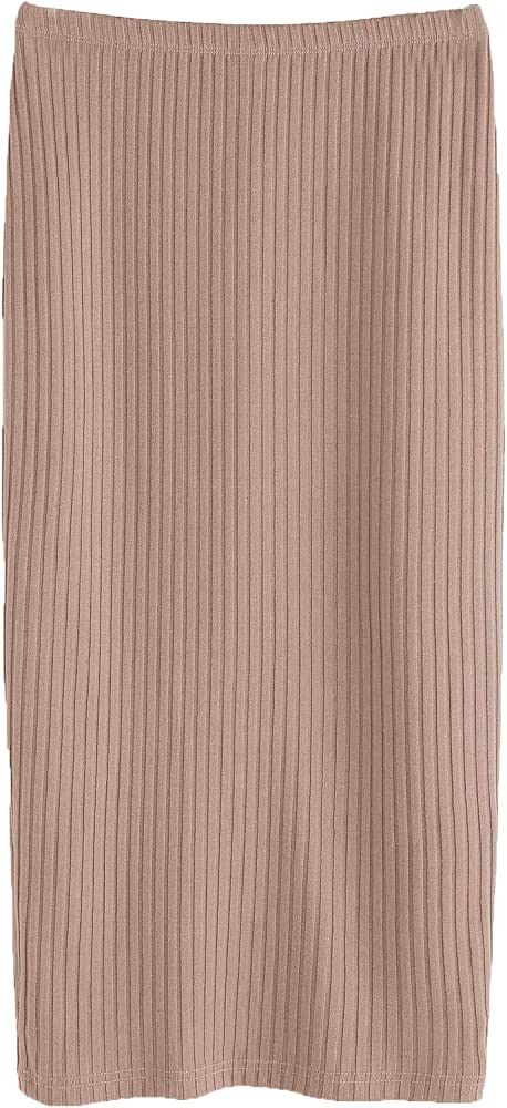 Shein Women's Basic Plain Stretchy Ribbed Knit Split Full Length Skirt | Amazon (CA)