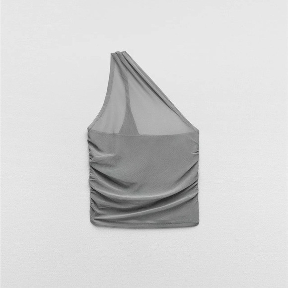 Gray One-Shoulder Mesh Top | Poshmark