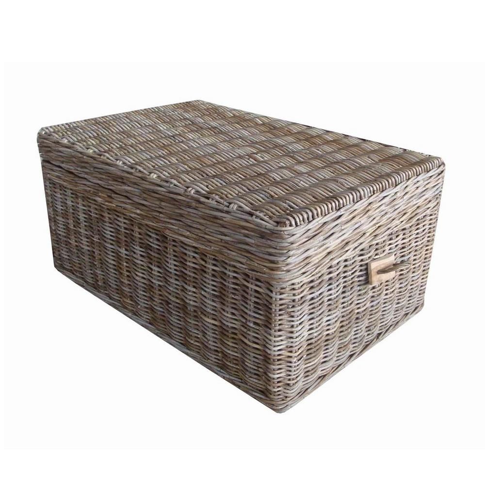 Padma's Plantation Kubu Grey 25 in. Rectangle Wicker Coffee Table Trunk, Gray | The Home Depot