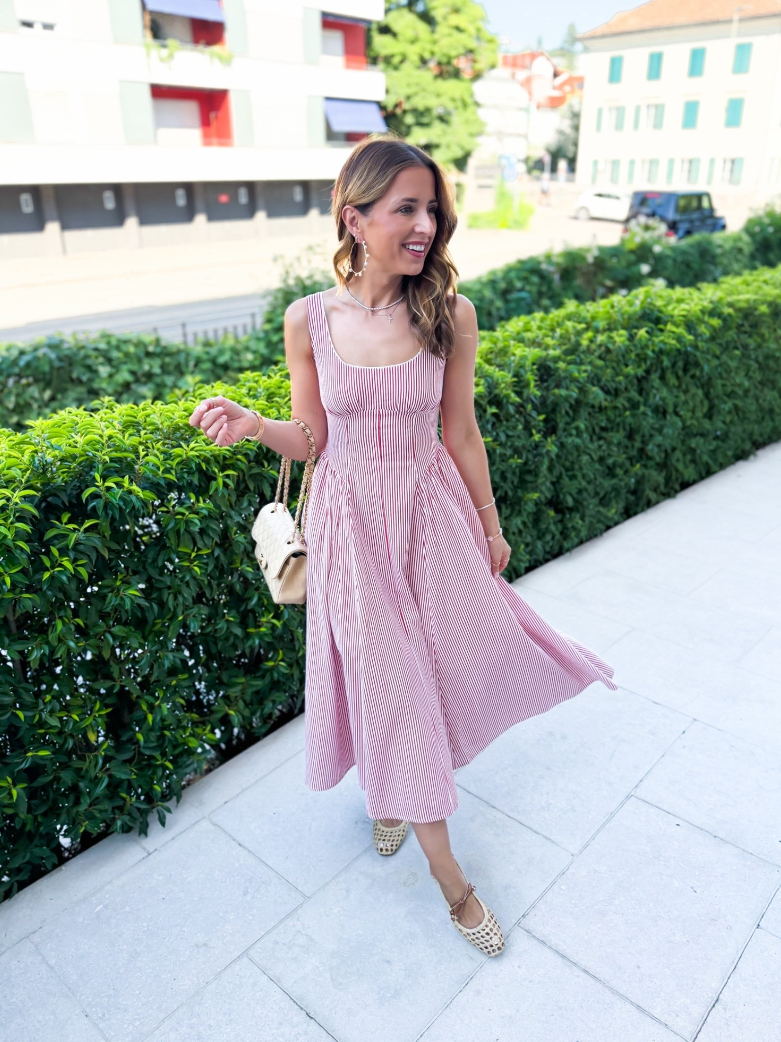 My Switzerland outfit of the day! Linen midi dress in XXS petite with adjustable straps and padding in the bust (no bra needed). Europe outfit. Summer outfit. Summer dress. Vacation outfit. Vacation dress. Resort outfit. Europe outfit. Woven ballet flats are TTS.

#LTKootd #LTKTravel #LTKPetite