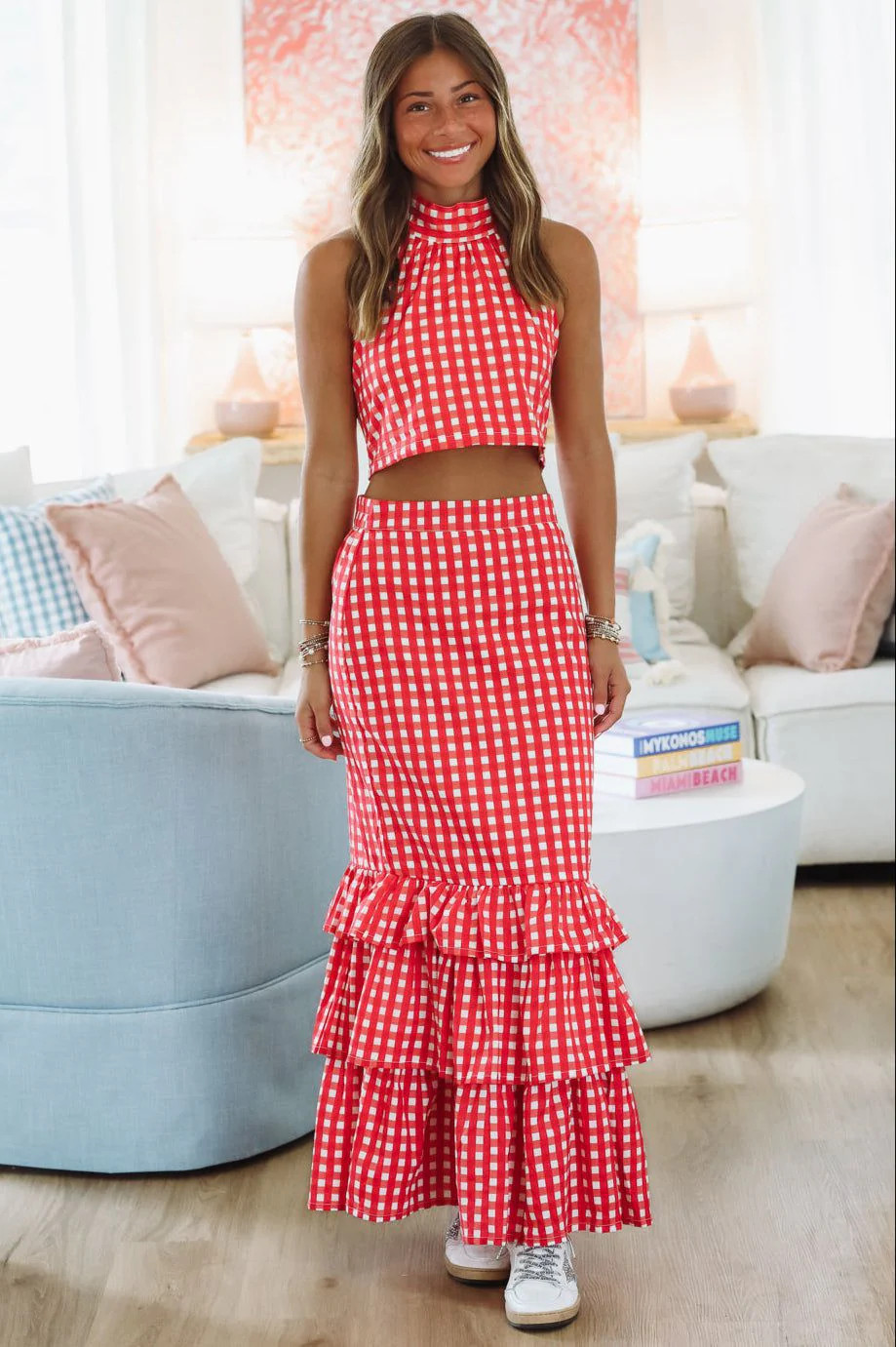 Winning Play Top and Maxi Skirt Set - Red and White | Hazel and Olive
