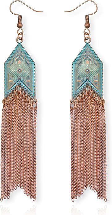 Vintage Country Western Jewelry for Women: Dangle Boho Turquoise & Bronze Patina Earrings with Lo... | Amazon (US)