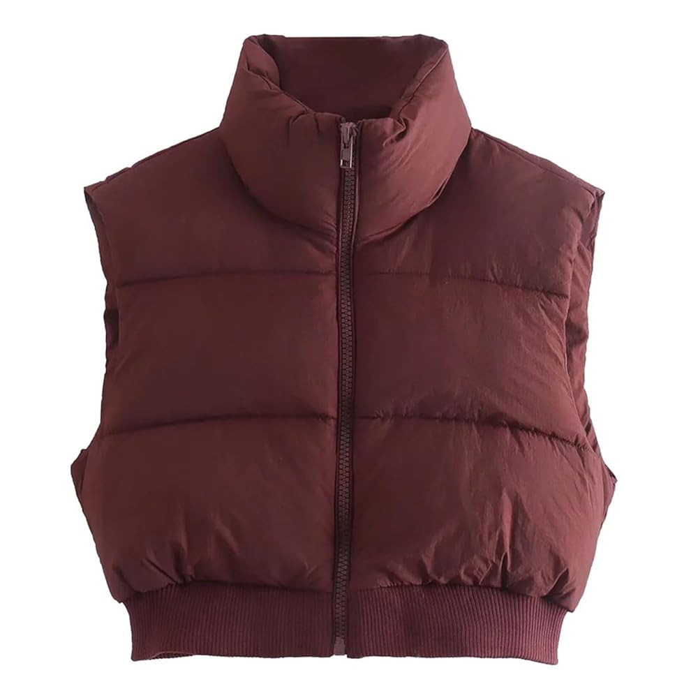 Kissonic Women's Padded Down Vest Puffer Stand Collar Zip Up Crop Sleeveless Jacket | Amazon (US)