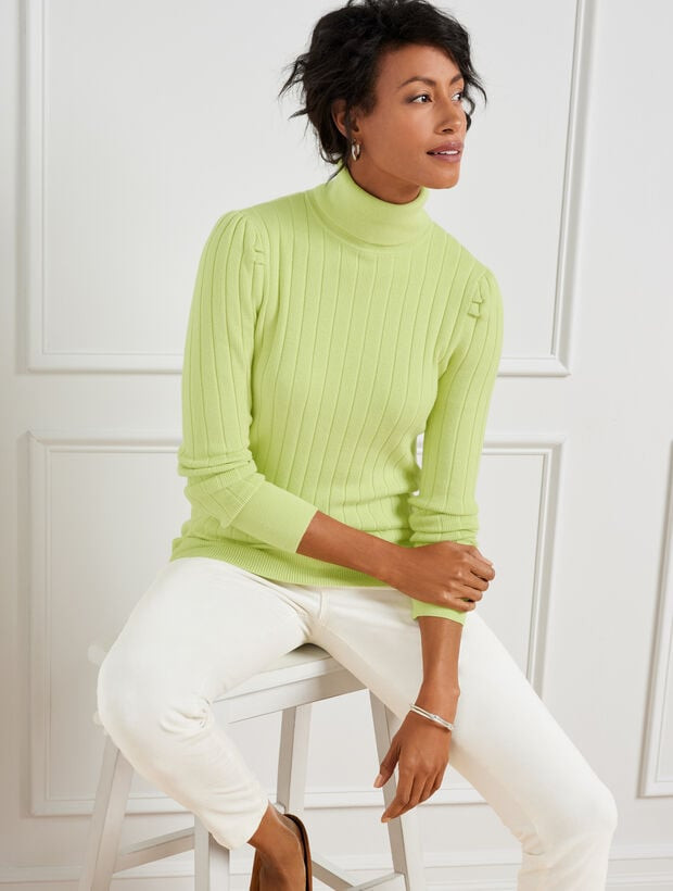 Puff Sleeve Ribbed Turtleneck Sweater | Talbots