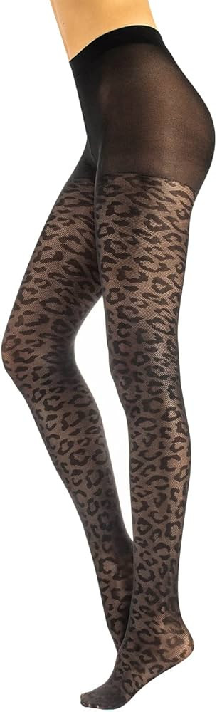 CALZITALY Opaque Tights with Leopard Animal Pattern | Black | S/M, L/XL | 50 DEN | Made in Italy ... | Amazon (US)