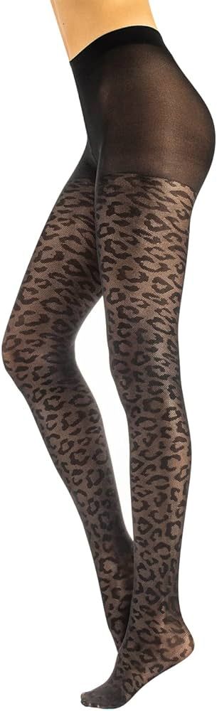 CALZITALY Opaque Tights with Leopard Animal Pattern | Black | S/M, L/XL | 50 DEN | Made in Italy ... | Amazon (US)