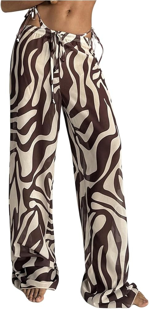 SHENHE Women's Zebra Print Swimsuit Cover Up Pants Wide Leg Baggy Beach Bathing Suit Coverups | Amazon (US)