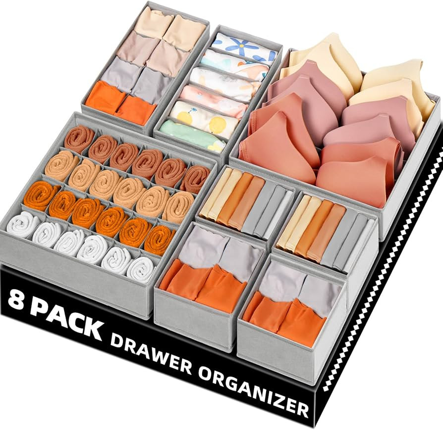 Criusia Drawer Organizer Clothes with Dividers, 8 Pack Dresser Organizer Bins for Nursery Bedroom... | Amazon (US)