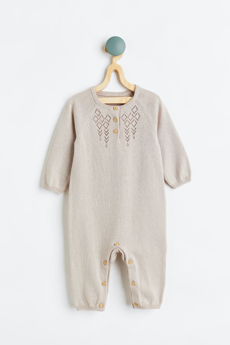 Knit Cotton Jumpsuit - Light taupe - Kids | H&M US | H&M (US + CA)