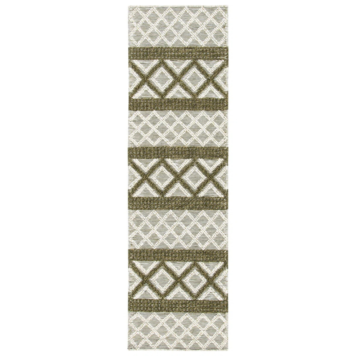 Vermont Hand Woven Wool/Cotton Geometric Rug in Gray/Dark Green | Wayfair North America
