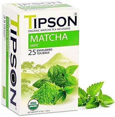 Tipson Organic Matcha Green Tea - Organic Mint - 25 Foil Enveloped Double Chambered Bags - Antiox... | Amazon (US)