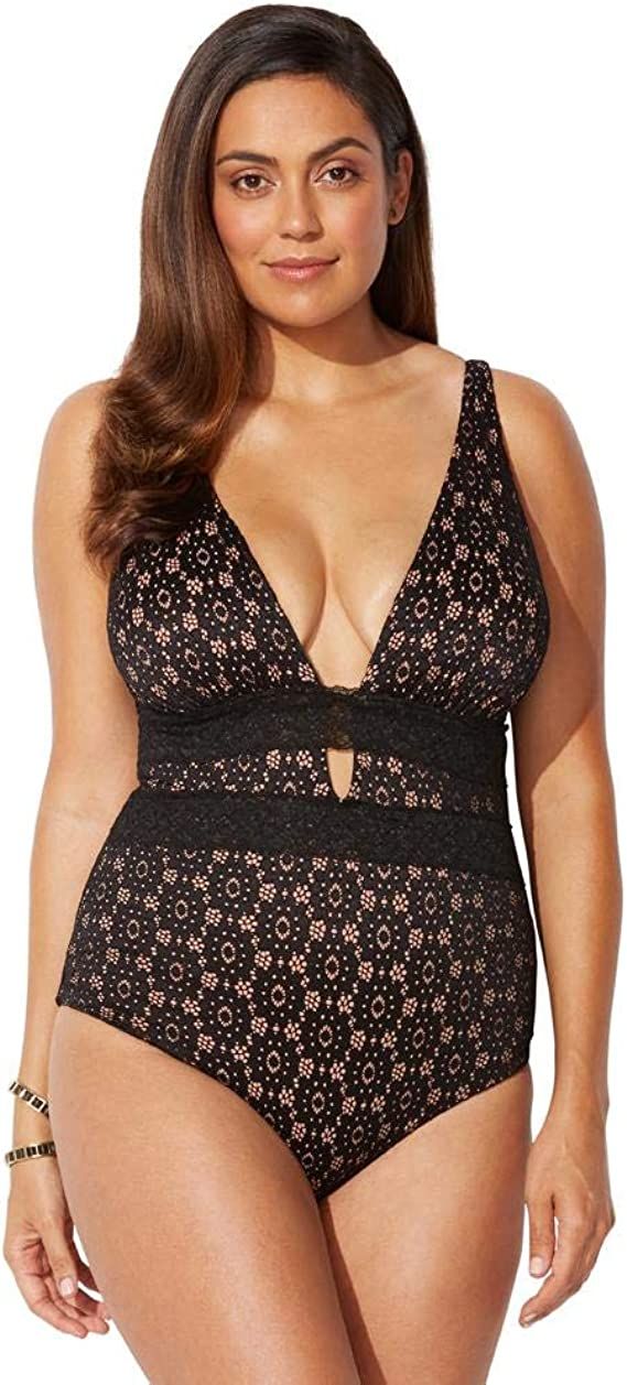 Swimsuits For All Women's Plus Size Lace Plunge One Piece Swimsuit | Amazon (US)