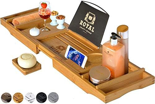 ROYAL CRAFT WOOD Luxury Bathtub Caddy Tray, One or Two Person Bath and Bed Tray, Bonus Free Soap ... | Amazon (US)