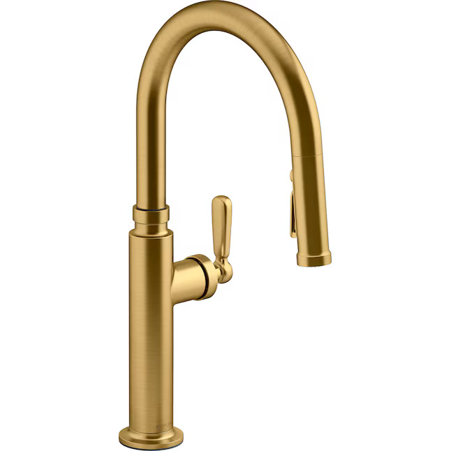 KOHLER Edalyn by Studio McGee Vibrant Brushed Moderne Brass Single Handle Pull-down Kitchen Fauce... | Lowe's
